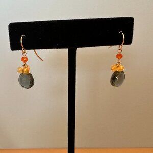 Handmade dangle gemstone gold earring OOAK